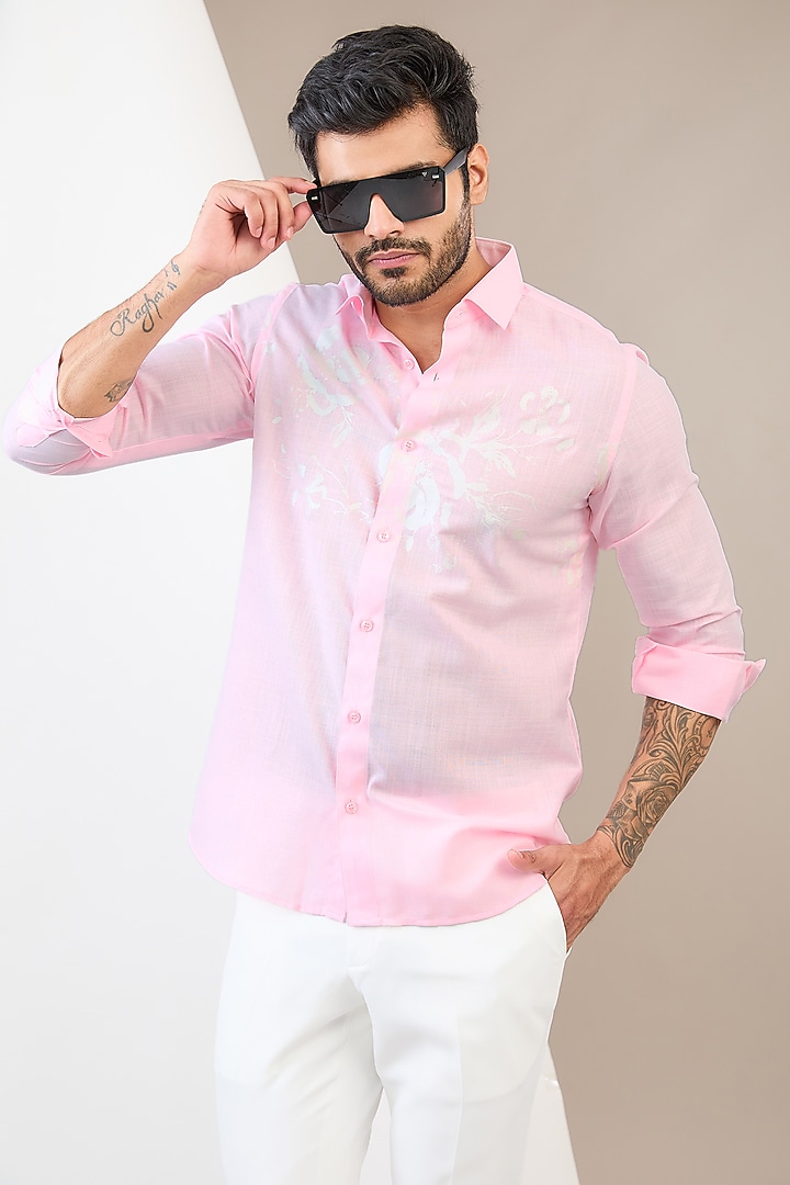 Pink Cotton Blend Floral Printed Party Wear Shirt by Manish Nagdeo Men at Pernia's Pop Up Shop