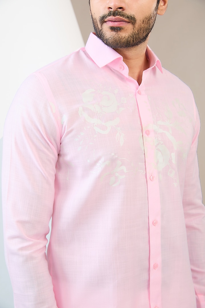 Pink Cotton Blend Floral Printed Party Wear Shirt by Manish Nagdeo Men at Pernia's Pop Up Shop
