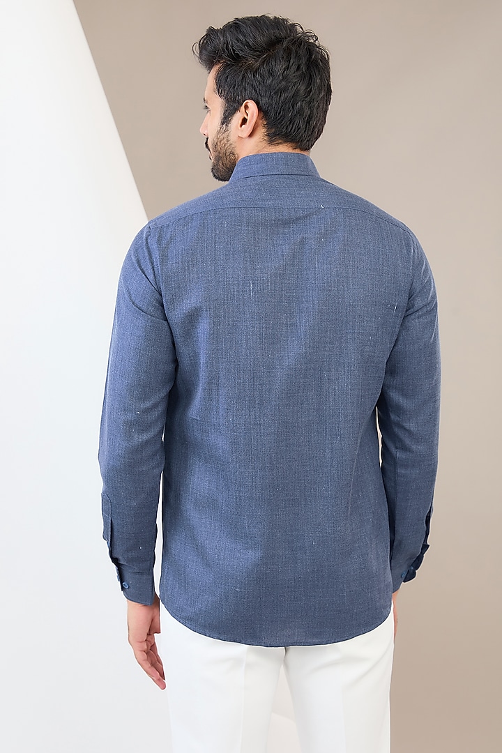 Blue Cotton Blend Animal Printed Party Wear Shirt by Manish Nagdeo Men at Pernia's Pop Up Shop