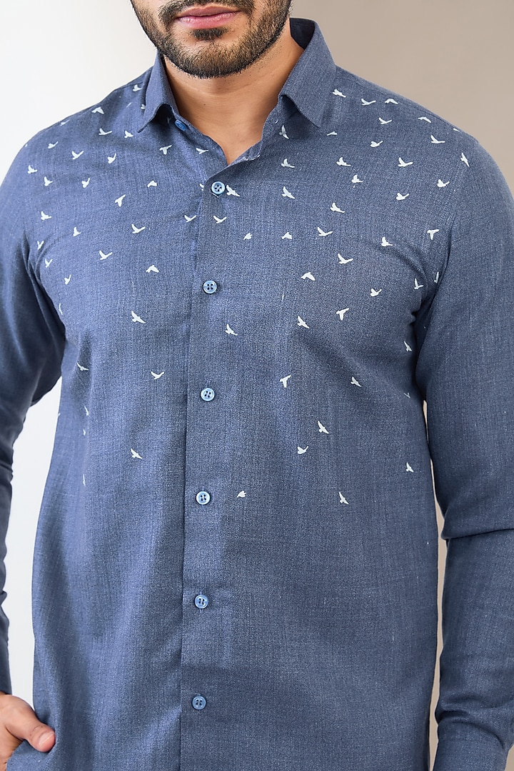 Blue Cotton Blend Animal Printed Party Wear Shirt by Manish Nagdeo Men at Pernia's Pop Up Shop