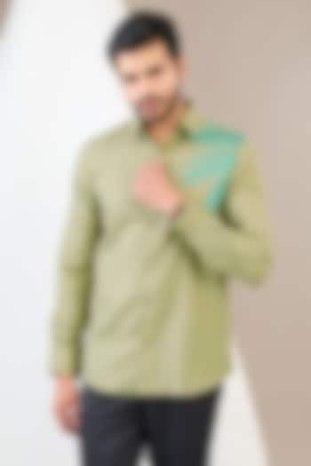 Green Cotton Blend Floral Printed Shirt by Manish Nagdeo Men