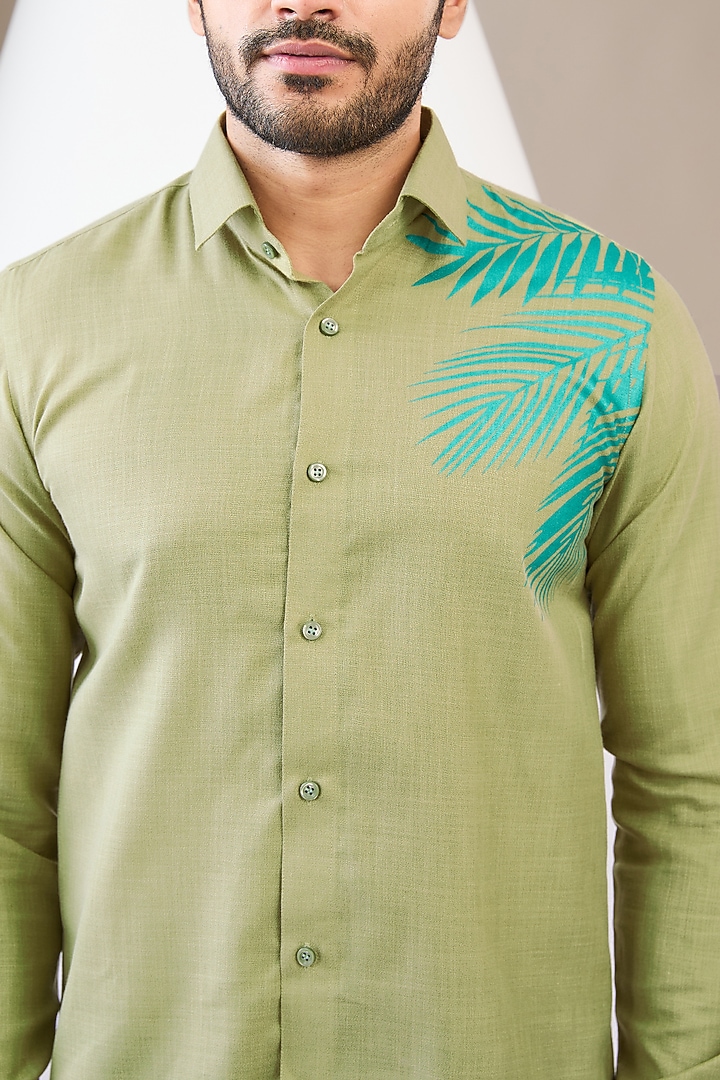 Green Cotton Blend Floral Printed Party Wear Shirt by Manish Nagdeo Men at Pernia's Pop Up Shop