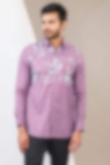 Purple Cotton Blend Floral Printed Shirt by Manish Nagdeo Men