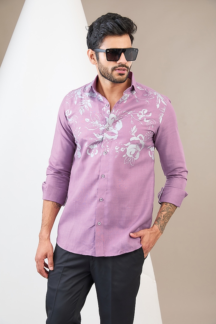 Purple Cotton Blend Floral Printed Party Wear Shirt by Manish Nagdeo Men at Pernia's Pop Up Shop