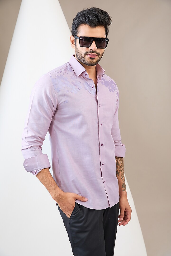 Mauve Cotton Blend Floral Printed Party Wear Shirt by Manish Nagdeo Men at Pernia's Pop Up Shop