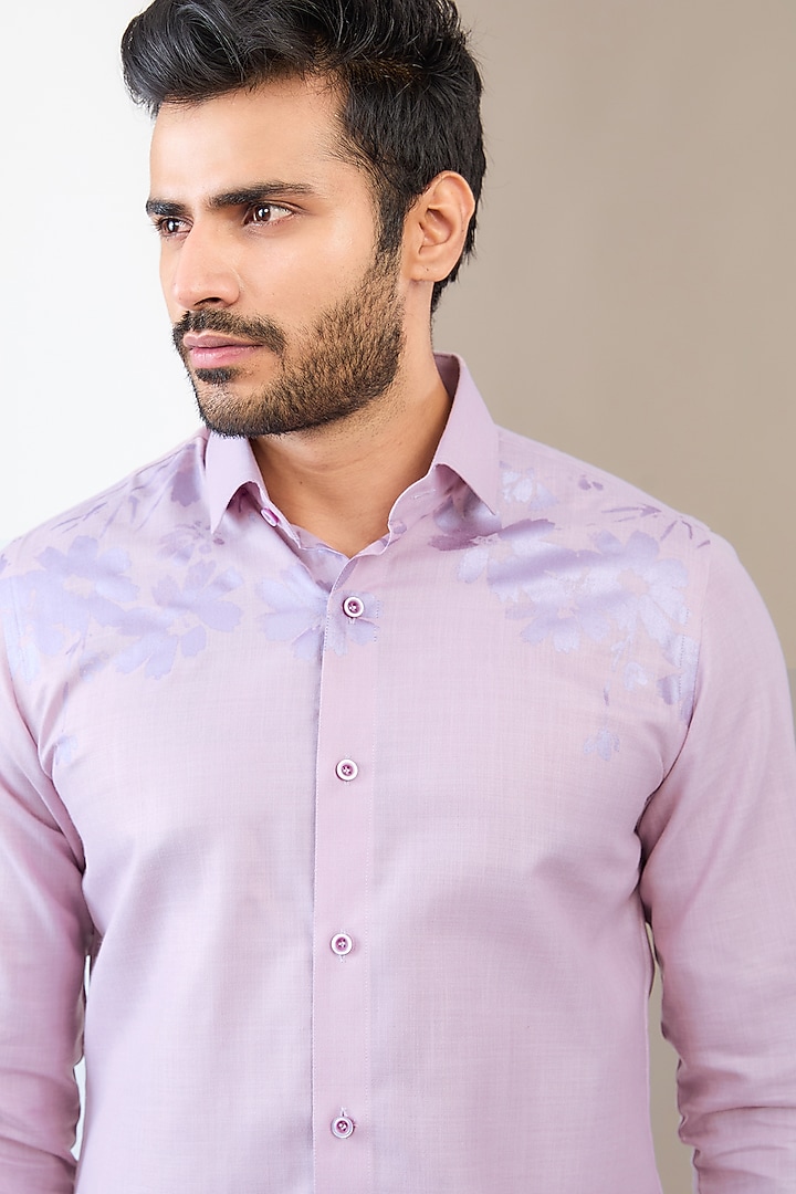 Mauve Cotton Blend Floral Printed Party Wear Shirt by Manish Nagdeo Men at Pernia's Pop Up Shop