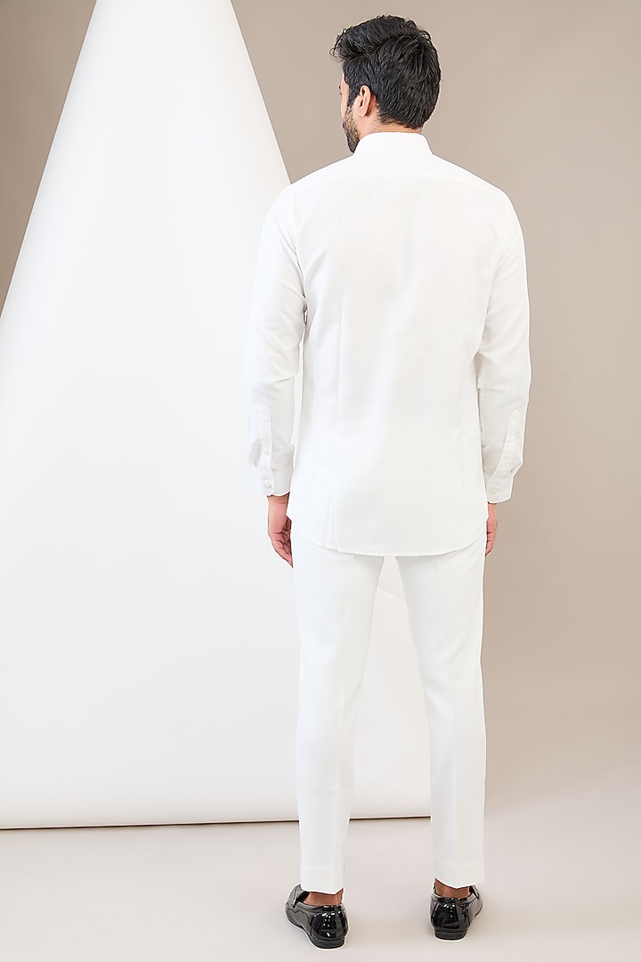 White Cotton Blend Floral Printed Party Wear Shirt by Manish Nagdeo Men at Pernia's Pop Up Shop
