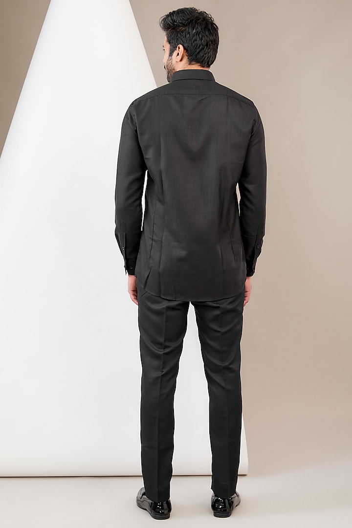 Black Cotton Blend Floral Printed Party Wear Shirt by Manish Nagdeo Men at Pernia's Pop Up Shop