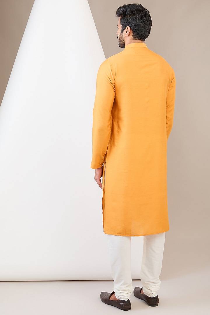 Mustard Art Silk Hand Embroidered Tie-Dyed Bundi Jacket Set by Manish Nagdeo Men at Pernia's Pop Up Shop
