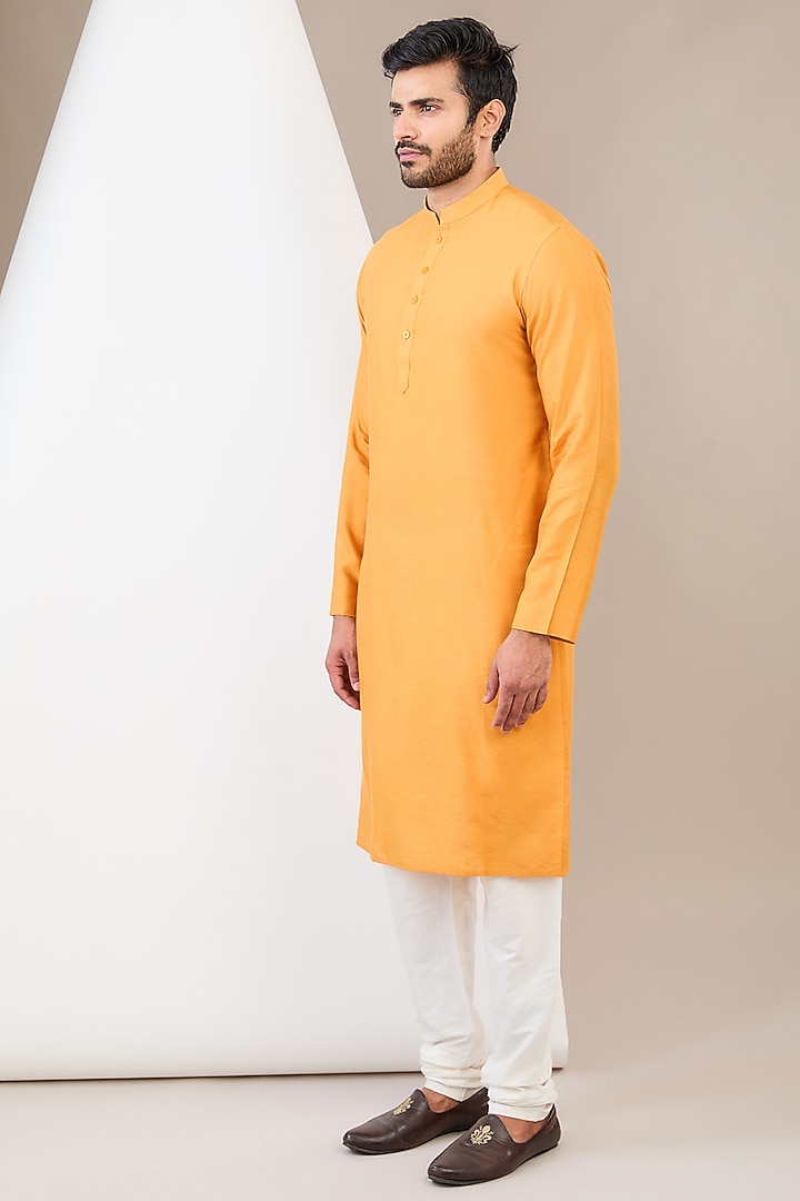 Mustard Art Silk Hand Embroidered Tie-Dyed Bundi Jacket Set by Manish Nagdeo Men at Pernia's Pop Up Shop