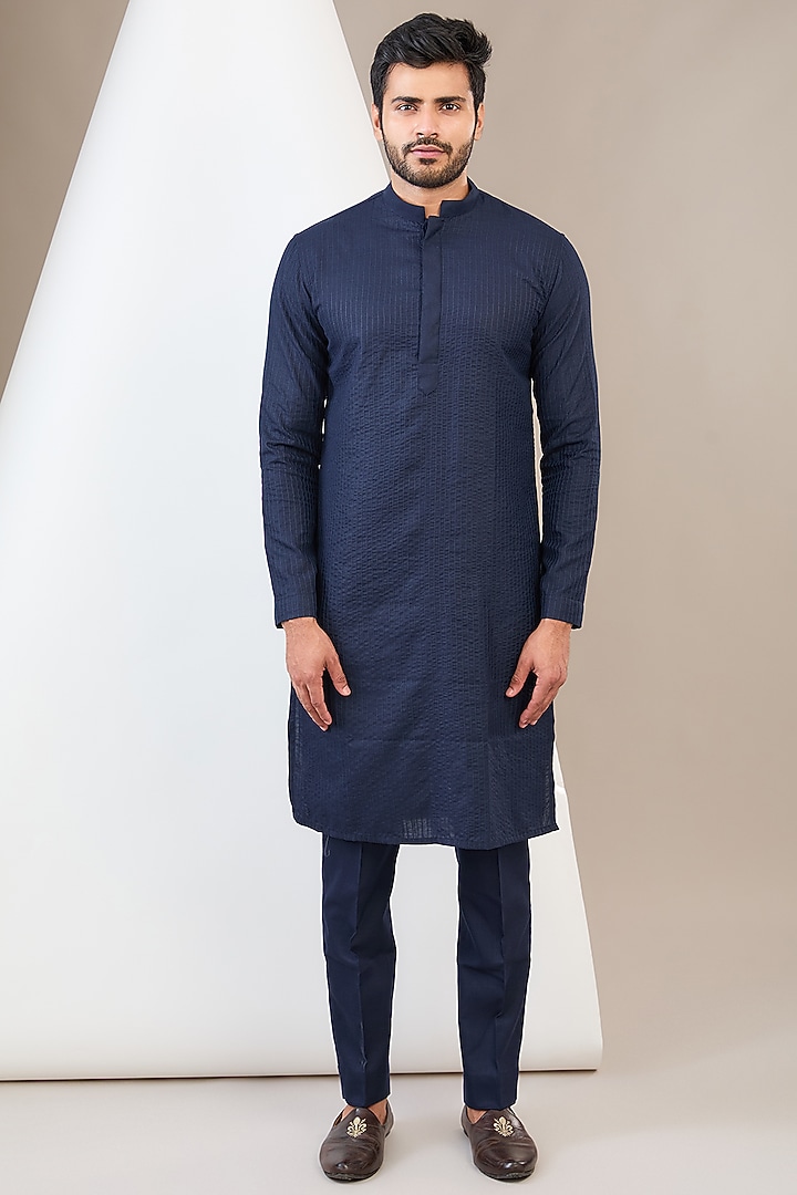 Blue Ruby Silk Dori Work Wedding Indowestern Set by Manish Nagdeo Men at Pernia's Pop Up Shop