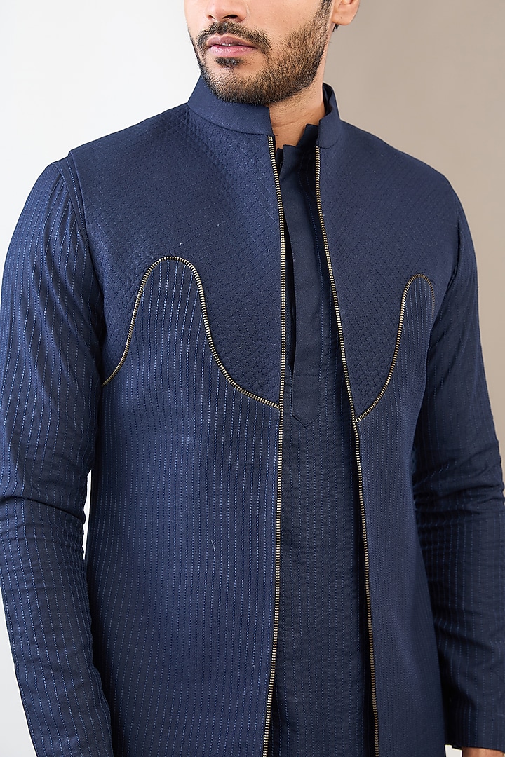 Blue Ruby Silk Dori Work Wedding Indowestern Set by Manish Nagdeo Men at Pernia's Pop Up Shop