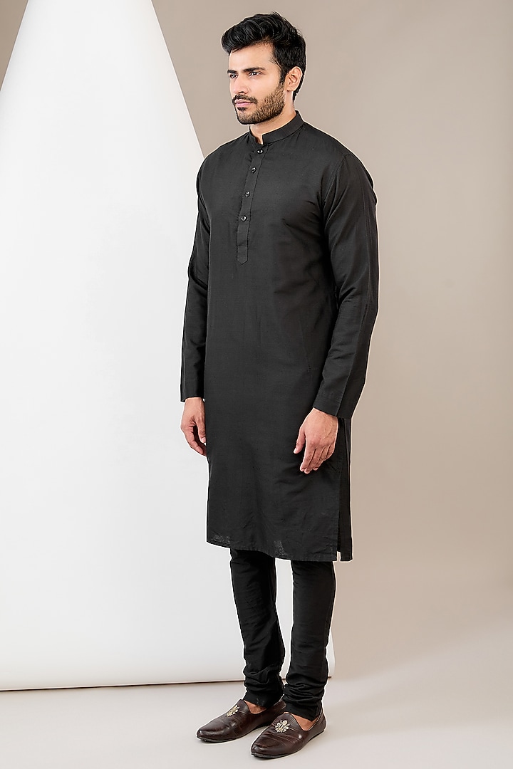 Black Ruby Silk Dori Work Asymmetric Bundi Jacket Set by Manish Nagdeo Men at Pernia's Pop Up Shop