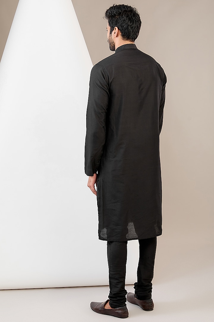Black Ruby Silk Dori Work Asymmetric Bundi Jacket Set by Manish Nagdeo Men at Pernia's Pop Up Shop