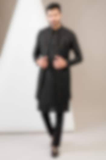 Black Ruby Silk Dori Work Indowestern Set by Manish Nagdeo Men at Pernia's Pop Up Shop