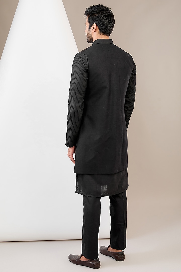 Black Ruby Silk Dori Work Wedding Indowestern Set by Manish Nagdeo Men at Pernia's Pop Up Shop