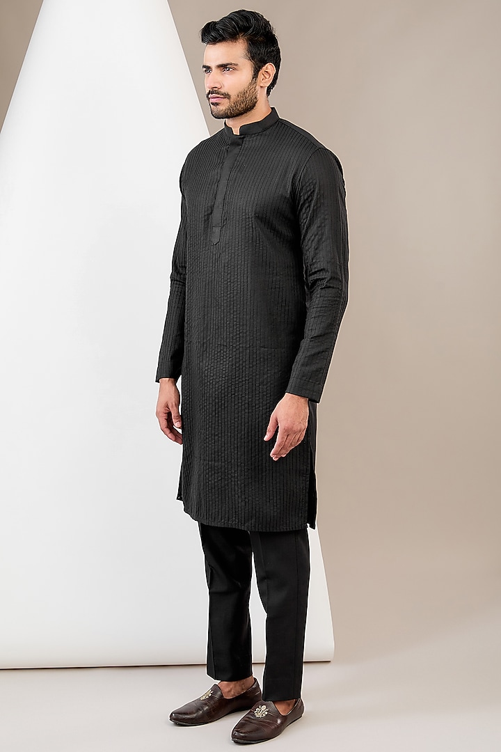 Black Ruby Silk Dori Work Wedding Indowestern Set by Manish Nagdeo Men at Pernia's Pop Up Shop