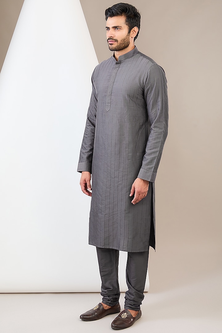 Grey Ombre Art Silk Motif Hand Embroidered Wedding Indowestern Set by Manish Nagdeo Men at Pernia's Pop Up Shop