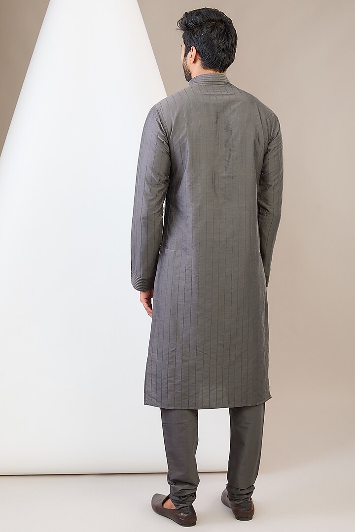 Grey Ombre Art Silk Motif Hand Embroidered Wedding Indowestern Set by Manish Nagdeo Men at Pernia's Pop Up Shop