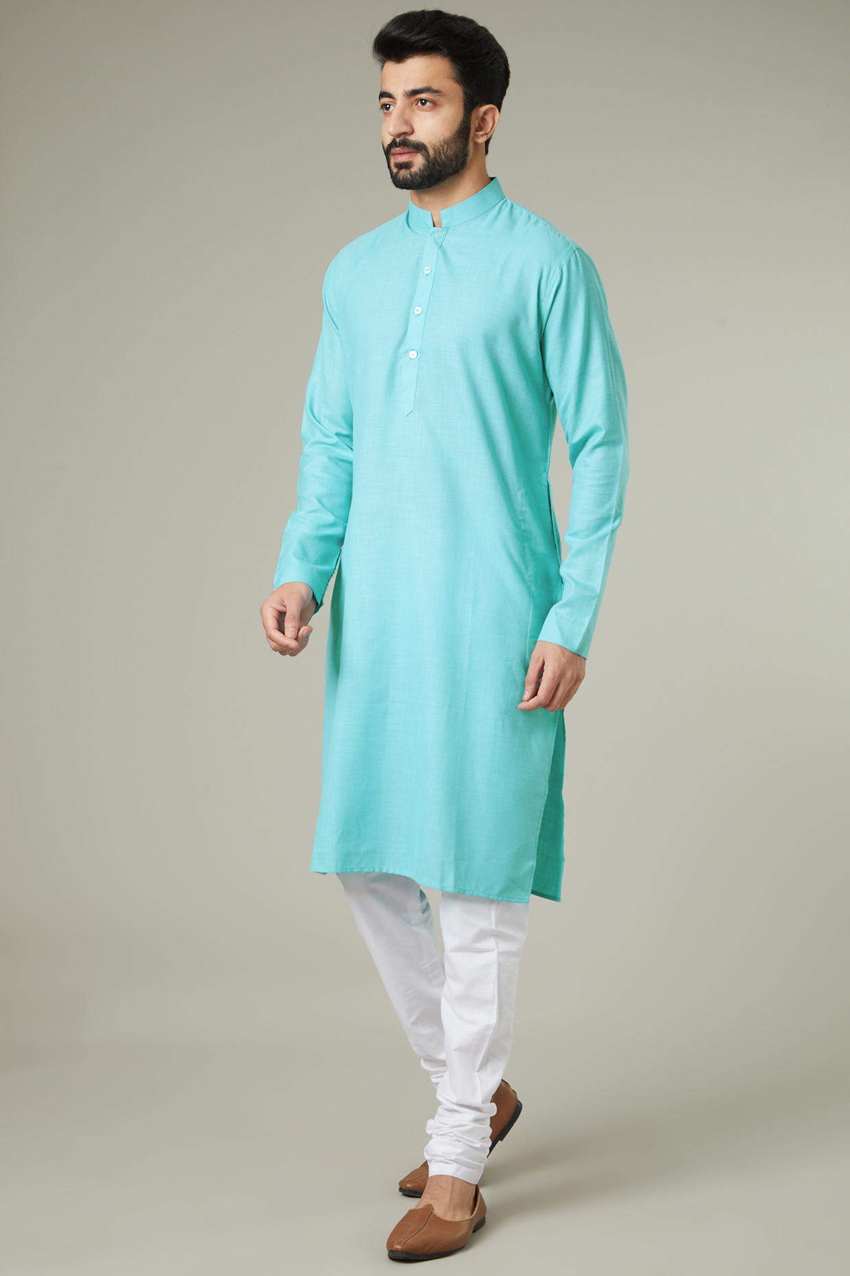 Turquoise Cotton Matka Kurta Set by Manish Nagdeo Men at Pernia's Pop Up Shop