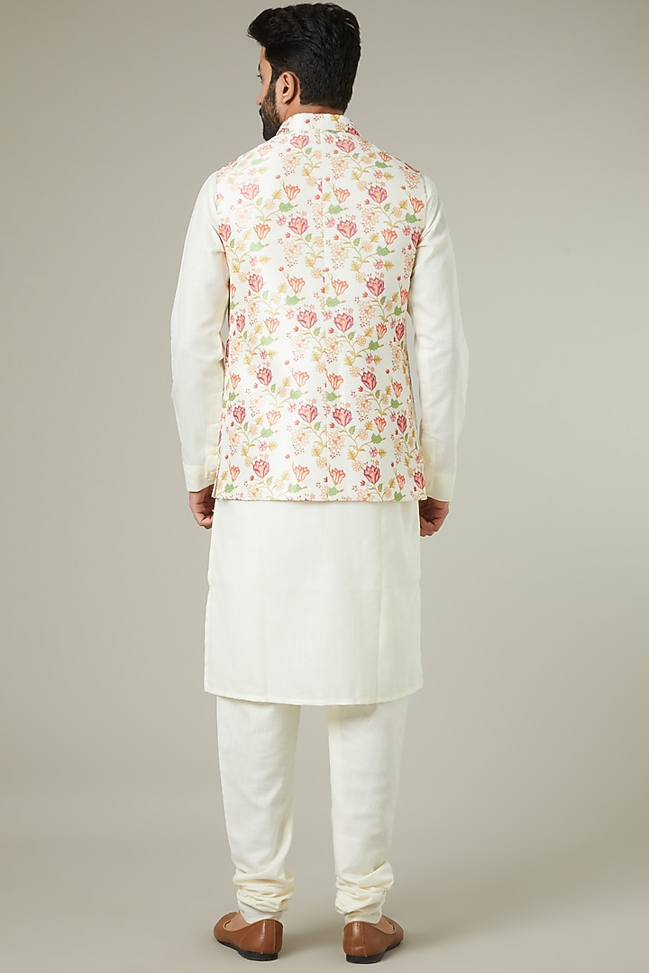 Ivory Printed Bundi Jacket With Kurta Set by Manish Nagdeo Men at Pernia's Pop Up Shop