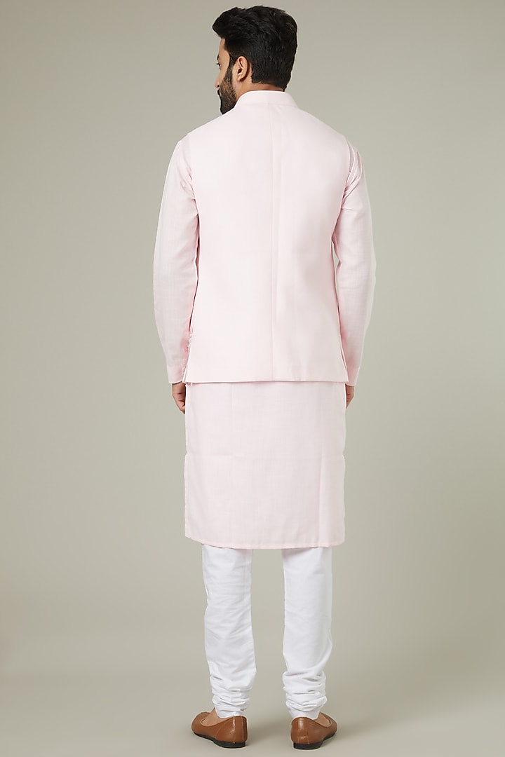 Blush Pink Embroidered Bundi Jacket With Kurta Set by Manish Nagdeo Men at Pernia's Pop Up Shop