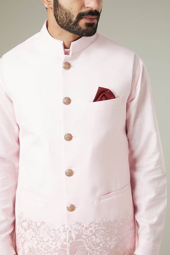 Blush Pink Embroidered Bundi Jacket With Kurta Set by Manish Nagdeo Men at Pernia's Pop Up Shop