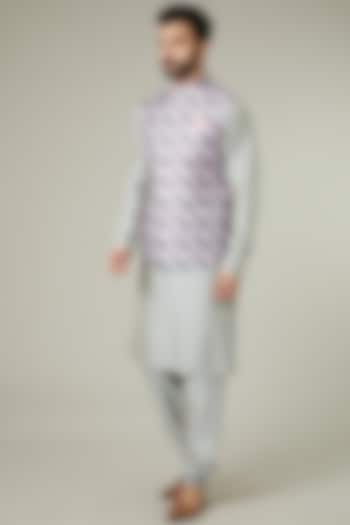 Grey Printed Bundi Jacket With Kurta Set by Manish Nagdeo Men