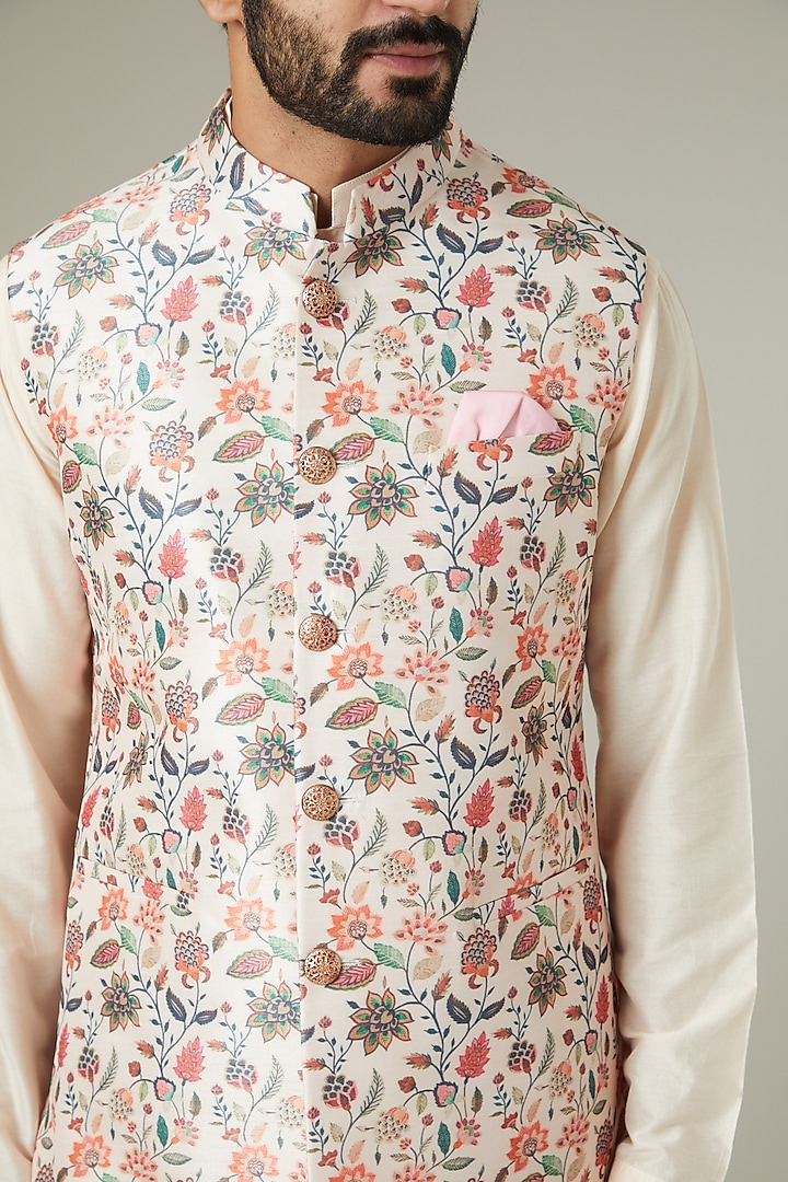 Nude Printed Bundi Jacket With Kurta Set by Manish Nagdeo Men at Pernia's Pop Up Shop