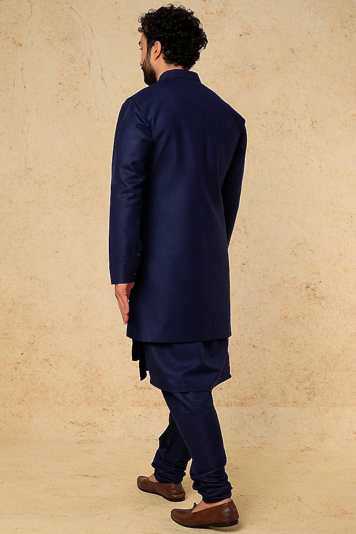 Navy Ruby Silk Indowestern Set by Manish Nagdeo Men at Pernia's Pop Up Shop