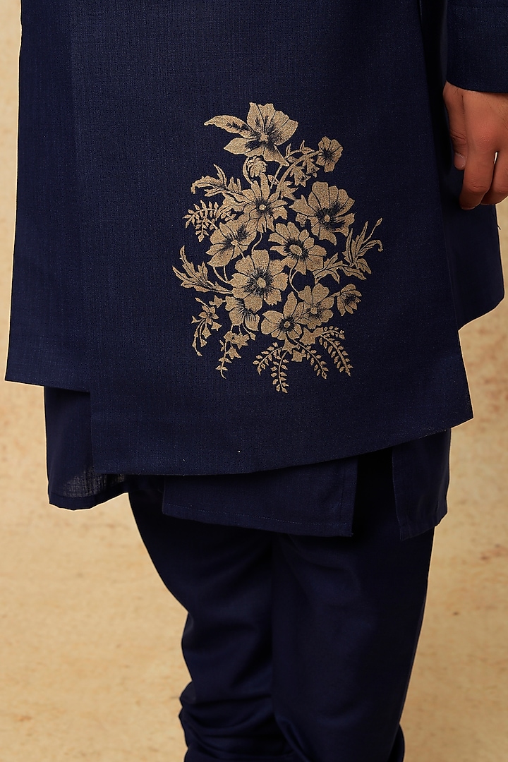 Navy Ruby Silk Indowestern Set by Manish Nagdeo Men at Pernia's Pop Up Shop