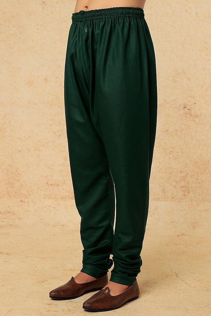 Bottle Green Ruby Silk Indowestern Set by Manish Nagdeo Men at Pernia's Pop Up Shop