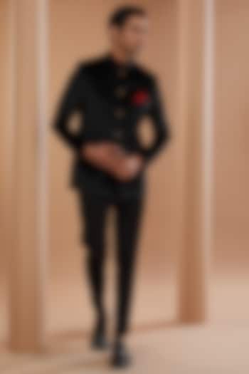 Black Luxury Velvet Bandhgala Set by Manish Nagdeo Men