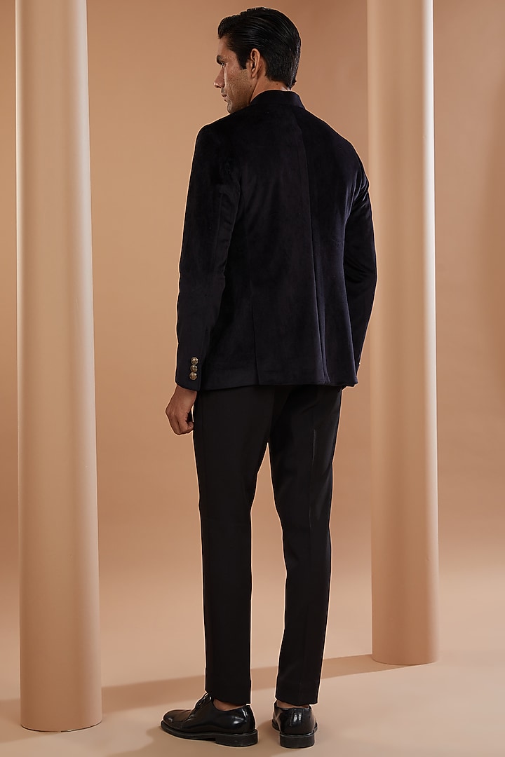 Black Luxury Velvet Bandhgala Jacket by Manish Nagdeo Men at Pernia's Pop Up Shop