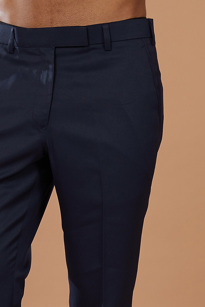 Navy Blue Viscose Blend Trousers by Manish Nagdeo Men at Pernia's Pop Up Shop