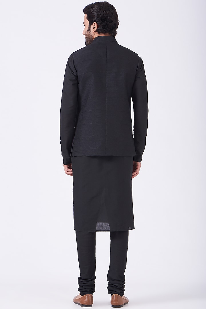 Black Art Silk Sequins Work Bundi Jacket Set by Manish Nagdeo Men at Pernia's Pop Up Shop