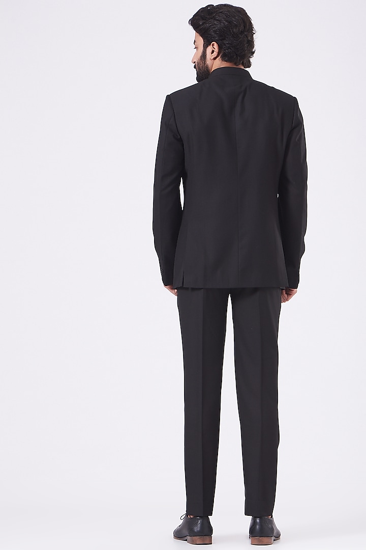 Black Viscose Blend Bandhgala Jacket Set by Manish Nagdeo Men at Pernia's Pop Up Shop