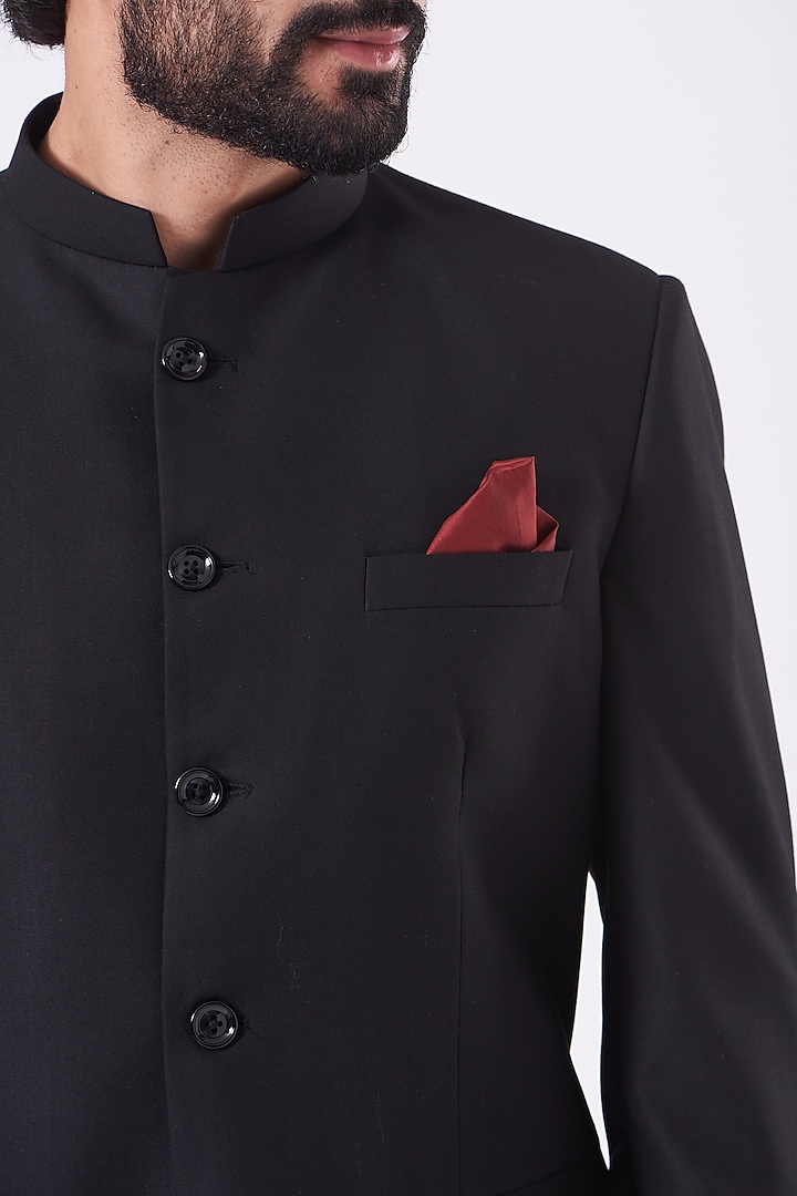 Black Viscose Blend Bandhgala Jacket Set by Manish Nagdeo Men at Pernia's Pop Up Shop