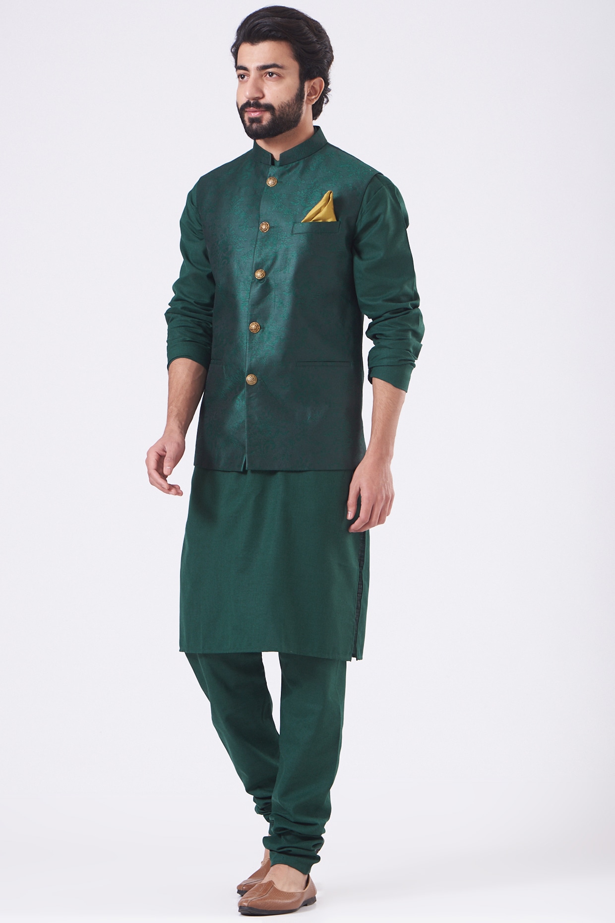 Buy Green Jacket Georgette Kurta Linen Satin Chikankari Nehru And Set For  Men by Paarsh Online at Aza Fashions.