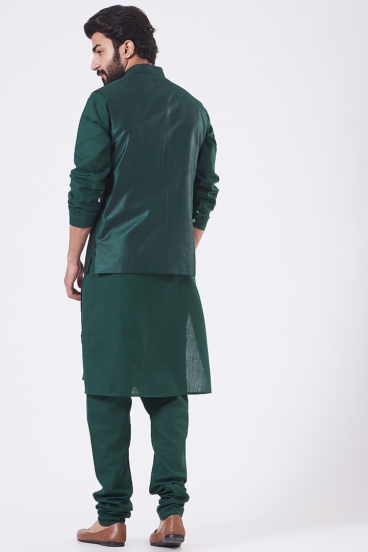 Bottle Green Art Silk Nehru Jacket Set by Manish Nagdeo Men at Pernia's Pop Up Shop