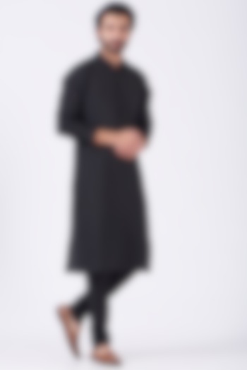 Black Cotton Silk Kurta Set by Manish Nagdeo Men at Pernia's Pop Up Shop