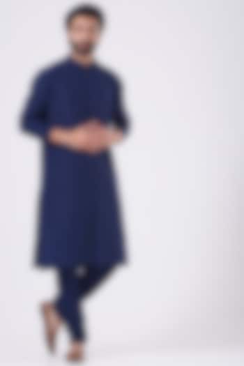 Ink Blue Cotton Silk Kurta Set by Manish Nagdeo Men at Pernia's Pop Up Shop