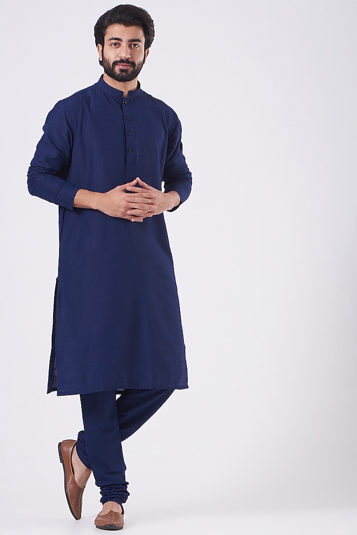 Ink Blue Cotton Silk Kurta Set by Manish Nagdeo Men at Pernia's Pop Up Shop
