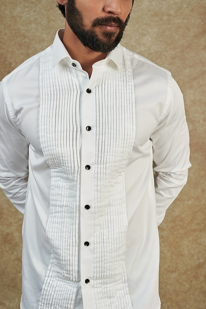 White Pleated Tuxedo Shirt