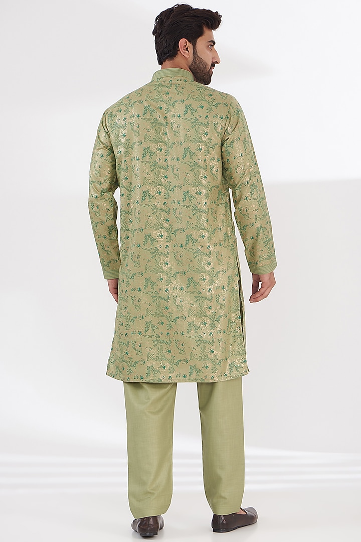 Green Ruby Silk Floral Printed Kurta Set by Manish Nagdeo Men at Pernia's Pop Up Shop