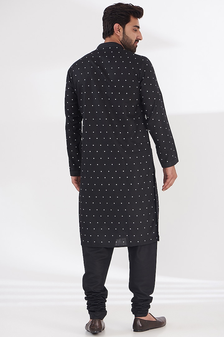 Black Ruby Silk Hand Block Printed Kurta Set by Manish Nagdeo Men at Pernia's Pop Up Shop