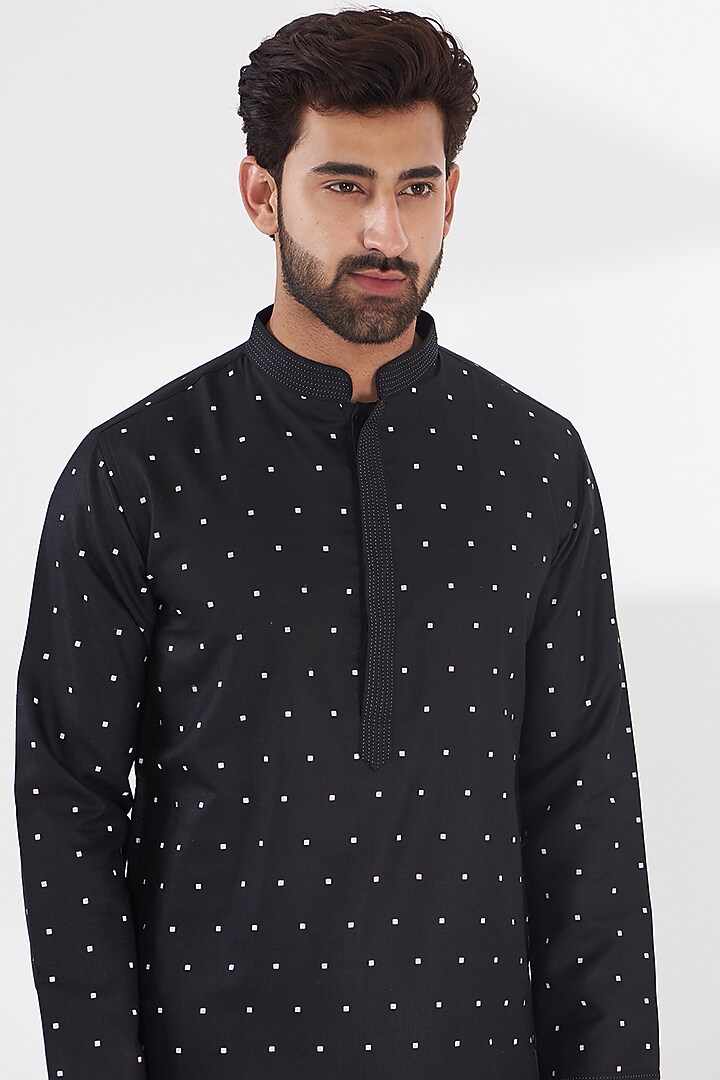 Black Ruby Silk Hand Block Printed Kurta Set by Manish Nagdeo Men at Pernia's Pop Up Shop