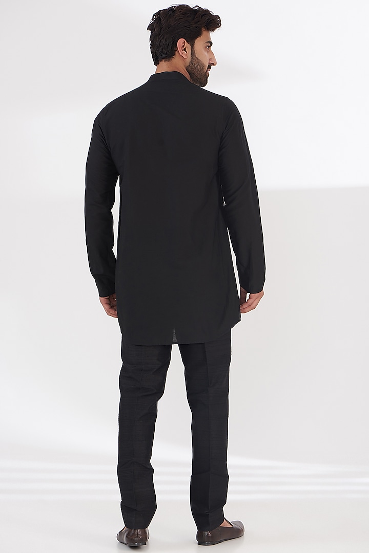 Black Art Silk Printed Wedding Indowestern Set by Manish Nagdeo Men at Pernia's Pop Up Shop