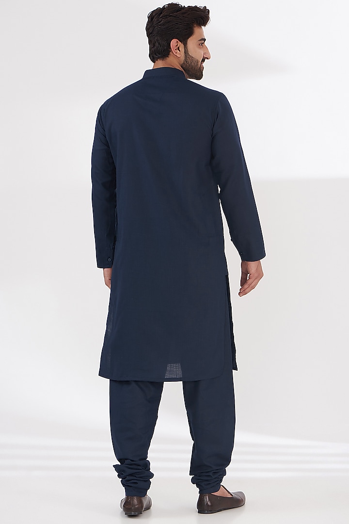 Blue Ruby Silk Abstract Printed Kurta Set by Manish Nagdeo Men at Pernia's Pop Up Shop