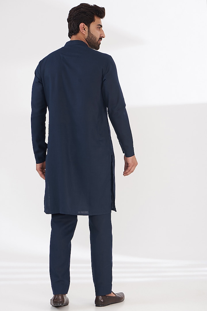 Blue Ruby Silk Floral Printed & Embroidered Indowestern Set by Manish Nagdeo Men at Pernia's Pop Up Shop